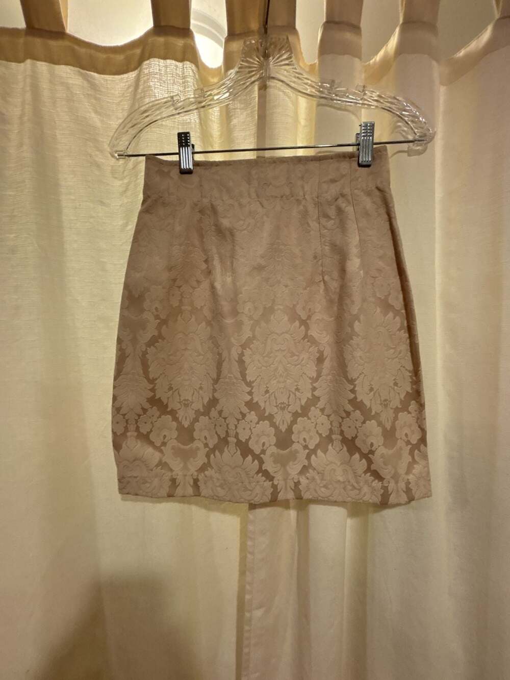 Vintage Yes Clothing Co. Tan Damask Jacquard Mini Skirt